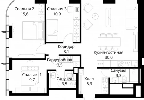 3-комнатная квартира - Волоколамское шоссе, 95/2 / ЖК Сити Бэй - фото 1