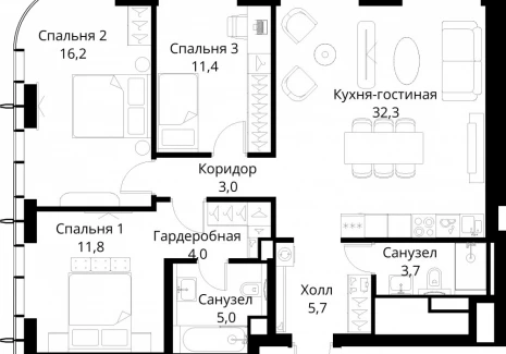 3-комнатная квартира - Волоколамское шоссе, 95/2 / ЖК Сити Бэй - фото 1