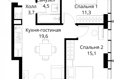 2-комнатная квартира - Волоколамское шоссе, 95/2 / ЖК Сити Бэй - фото 1
