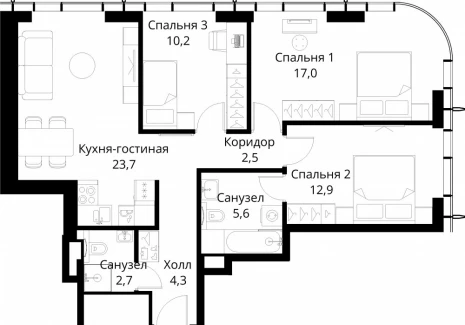 3-комнатная квартира - Волоколамское шоссе, 95/2 / ЖК Сити Бэй - фото 1