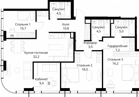 3-комнатная квартира - Волоколамское шоссе, 95/2 / ЖК Сити Бэй - фото 1
