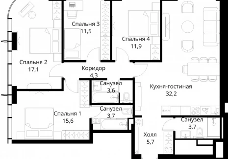 4-комнатная квартира - Волоколамское шоссе, 95/2 / ЖК Сити Бэй - фото 1