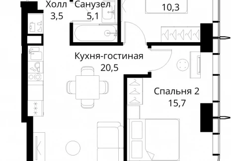 2-комнатная квартира - Волоколамское шоссе, 95/2 / ЖК Сити Бэй - фото 1