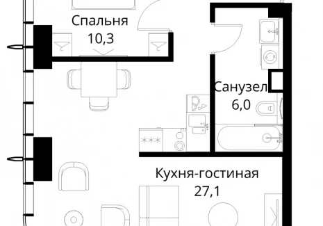 1-комнатная квартира - Волоколамское шоссе, 95/2 / ЖК Сити Бэй - фото 1