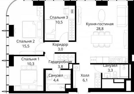 3-комнатная квартира - Волоколамское шоссе, 95/2 / ЖК Сити Бэй - фото 1
