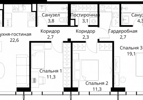 3-комнатная квартира - Волоколамское шоссе, 95/2 / ЖК Сити Бэй - фото 1