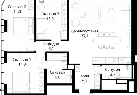 3-комнатная квартира - Волоколамское шоссе, 95/2 / ЖК Сити Бэй - фото 1