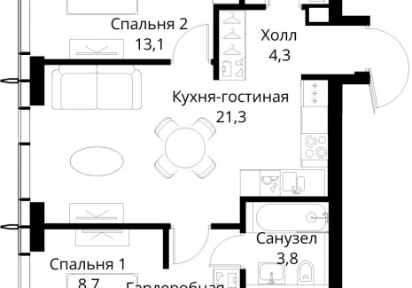 2-комнатная квартира - Волоколамское шоссе, 95/2 / ЖК Сити Бэй - фото 1