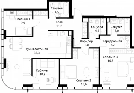 3-комнатная квартира - Волоколамское шоссе, 95/2 / ЖК Сити Бэй - фото 1