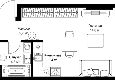 Квартира студия - Ленинградский проспект, 8 / ЖК Слава - фото 1
