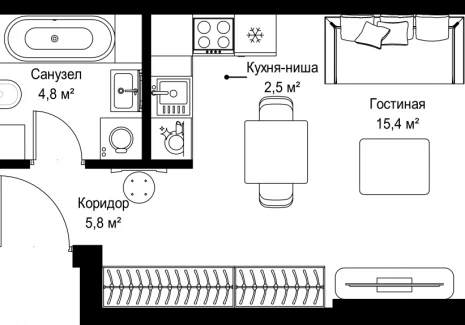 Квартира студия - Ленинградский проспект, 8 / ЖК Слава - фото 1
