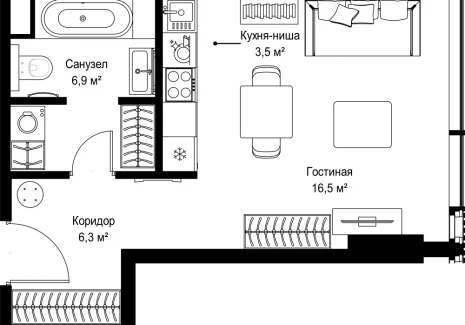 Квартира студия - Ленинградский проспект, 8 / ЖК Слава - фото 1