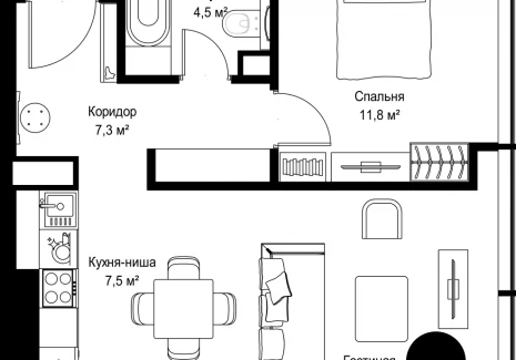1-комнатная квартира - Ленинградский проспект, 8 / ЖК Слава - фото 1