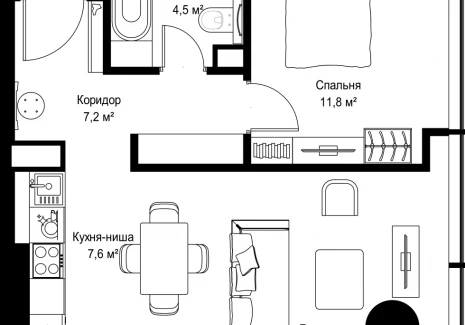 1-комнатная квартира - Ленинградский проспект, 8 / ЖК Слава - фото 1