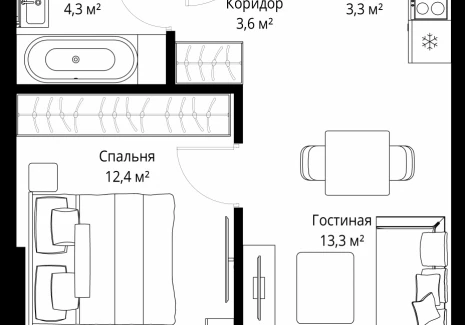 1-комнатная квартира - Ленинградский проспект, 8 / ЖК Слава - фото 1