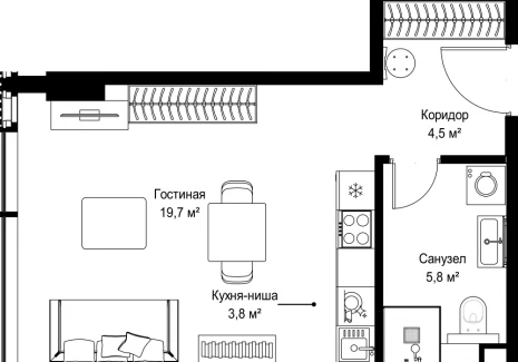 Квартира студия - Ленинградский проспект, 8 / ЖК Слава - фото 1