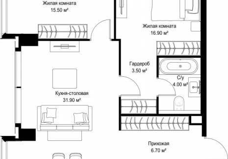 2-комнатная квартира - Серегина, 5 / ЖК С5 - фото 1