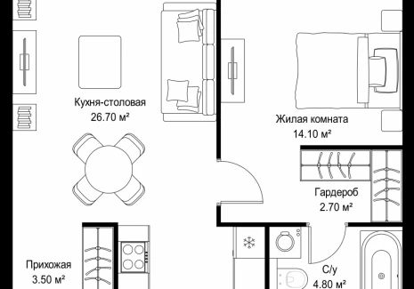 1-комнатная квартира - Серегина, 5 / ЖК С5 - фото 1