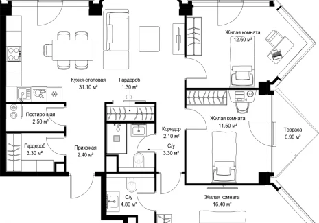 3-комнатная квартира - Серегина, 5 / ЖК С5 - фото 1
