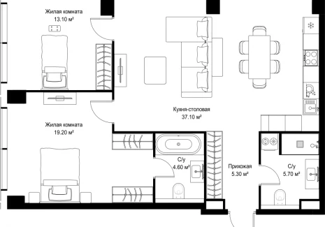 2-комнатная квартира - Серегина, 5 / ЖК С5 - фото 1