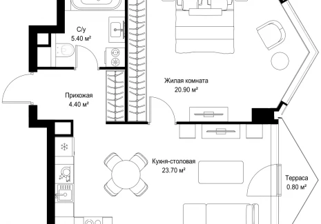 1-комнатная квартира - Серегина, 5 / ЖК С5 - фото 1