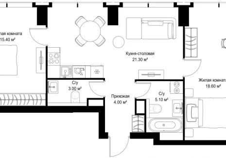 2-комнатная квартира - Серегина, 5 / ЖК С5 - фото 1