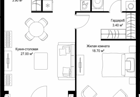 1-комнатная квартира - Серегина, 5 / ЖК С5 - фото 1