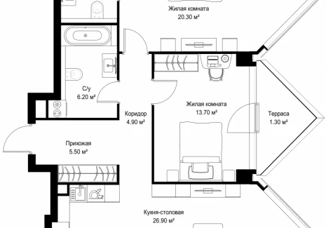 2-комнатная квартира - Серегина, 5 / ЖК С5 - фото 1