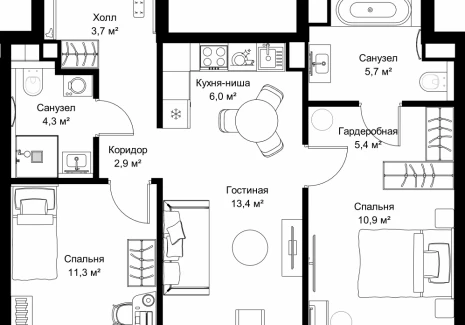 2-комнатная квартира - ул. Верейская, 29/32Д / ЖК СЕТ - фото 1