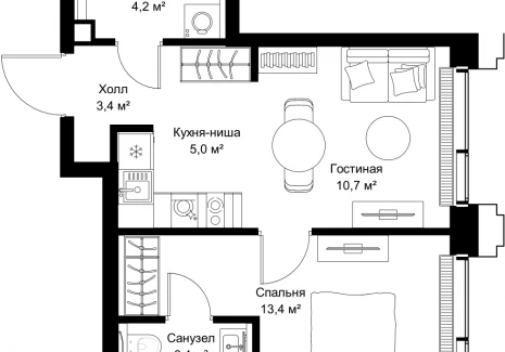 1-комнатная квартира - ул. Верейская, 29/32Д / ЖК СЕТ - фото 1