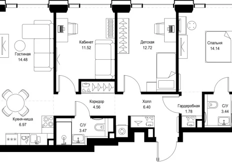 3-комнатная квартира - ул. Верейская, 29/32Д / ЖК СЕТ - фото 1