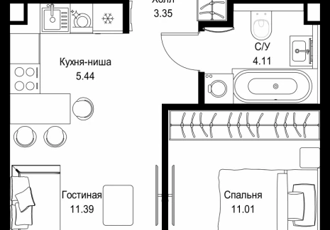 1-комнатная квартира - ул. Верейская, 29/32Д / ЖК СЕТ - фото 1