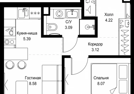 1-комнатная квартира - ул. Верейская, 29/32Д / ЖК СЕТ - фото 1
