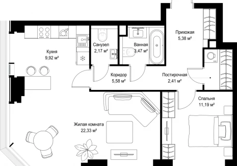 2-комнатная квартира - Вишневая, 7 / ЖК СИТИДЗЕН - фото 1