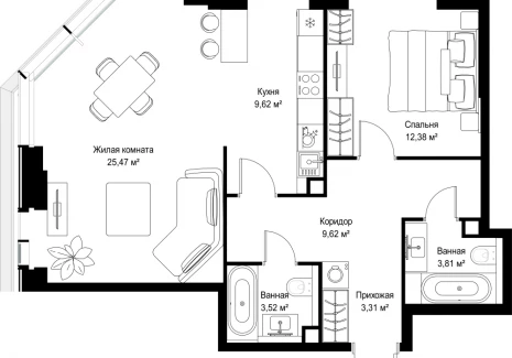 2-комнатная квартира - Вишневая, 7 / ЖК СИТИДЗЕН - фото 1