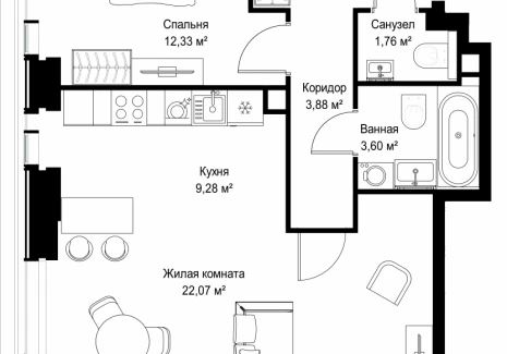 2-комнатная квартира - Вишневая, 7 / ЖК СИТИДЗЕН - фото 1
