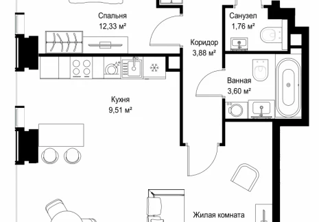 2-комнатная квартира - Вишневая, 7 / ЖК СИТИДЗЕН - фото 1