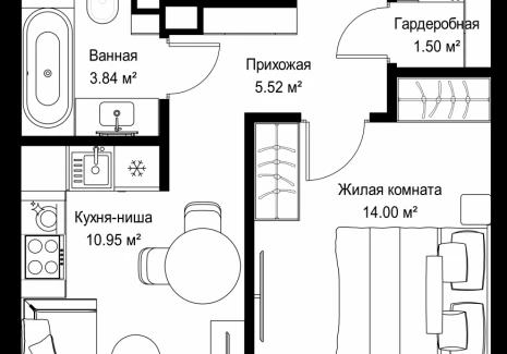 1-комнатная квартира - ул. Верейская, 29/42 / ЖК ВЕЕР - фото 1