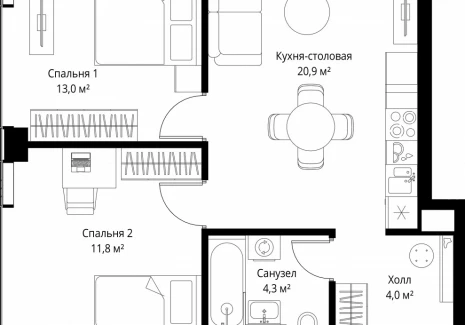 2-комнатная квартира - ул. Верейская, 29/35 / ЖК ВЕЕР - фото 1