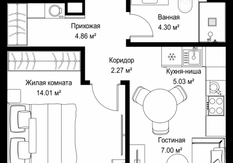 1-комнатная квартира - ул. Верейская, 29/42 / ЖК ВЕЕР - фото 1