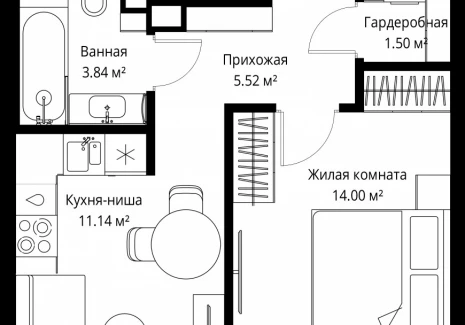 1-комнатная квартира - ул. Верейская, 29/42 / ЖК ВЕЕР - фото 1