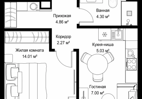 1-комнатная квартира - ул. Верейская, 29/42 / ЖК ВЕЕР - фото 1