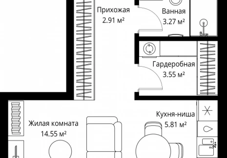 1-комнатная квартира - ул. Верейская, 29/42 / ЖК ВЕЕР - фото 1