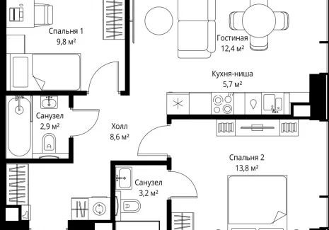 2-комнатная квартира - ул. Верейская, 29/35 / ЖК ВЕЕР - фото 1