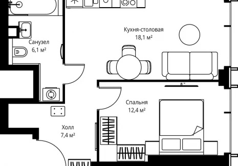 1-комнатная квартира - ул. Верейская, 29/35 / ЖК ВЕЕР - фото 1