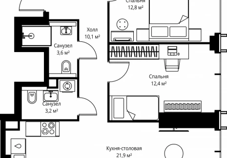 2-комнатная квартира - ул. Верейская, 29/35 / ЖК ВЕЕР - фото 1