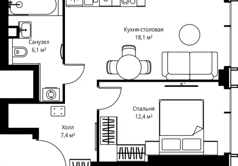 1-комнатная квартира - ул. Верейская, 29/35 / ЖК ВЕЕР - фото 1