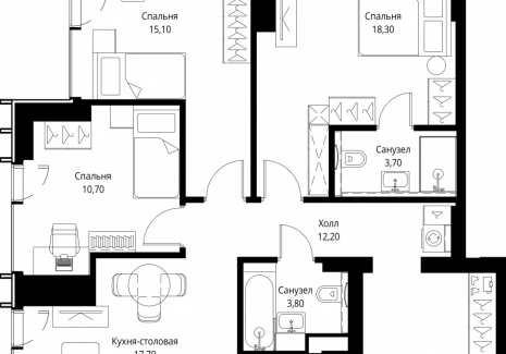 3-комнатная квартира - ул. Верейская, 29/35 / ЖК ВЕЕР - фото 1
