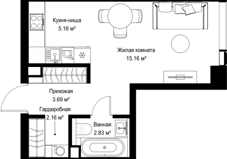 1-комнатная квартира - ул. Верейская, 29/42 / ЖК ВЕЕР - фото 1