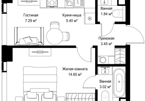 1-комнатная квартира - ул. Верейская, 29/42 / ЖК ВЕЕР - фото 1
